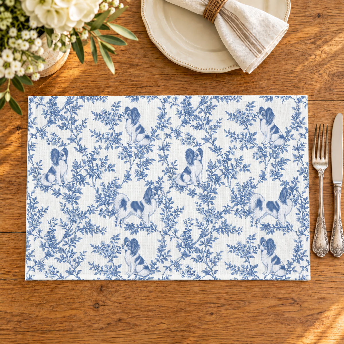 Papillon toile placemat — 02 Oak Table Blue