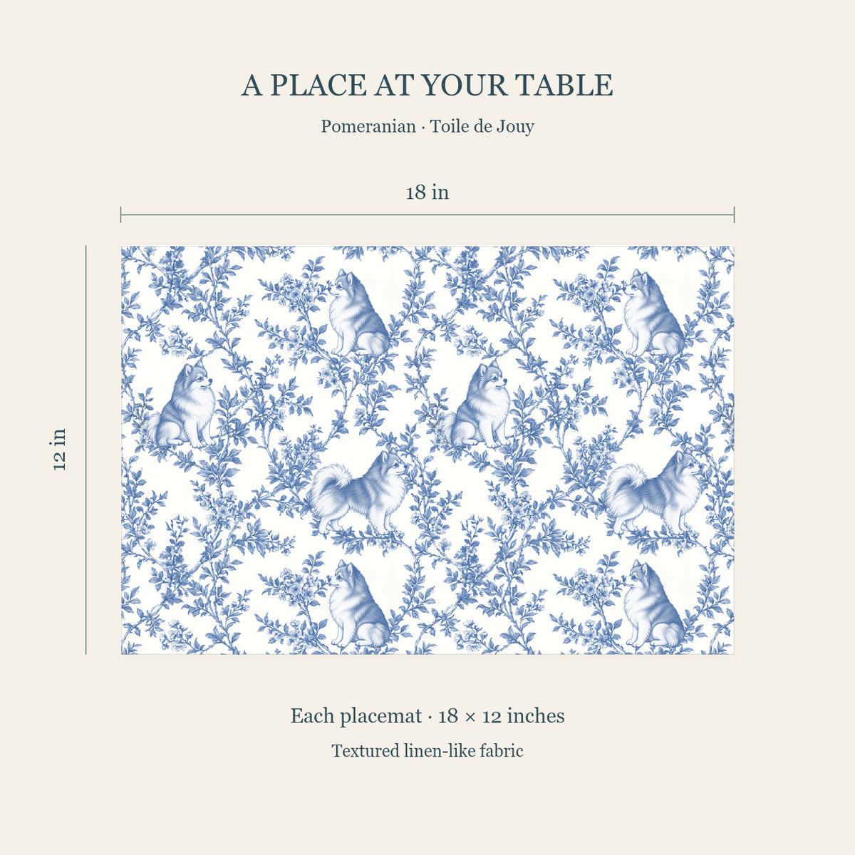 Pomeranian toile placemat — 04 Dimensions Blue