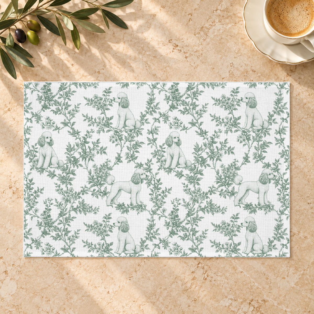 Poodle toile placemat — 01 Limestone Hero Green