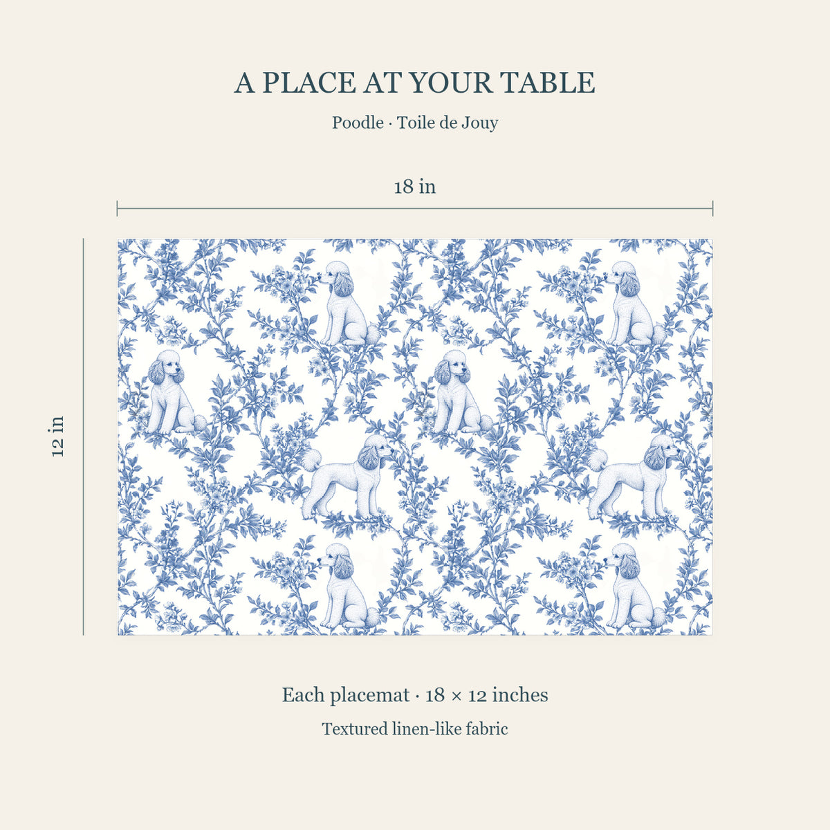 Poodle toile placemat — 04 Dimensions Blue