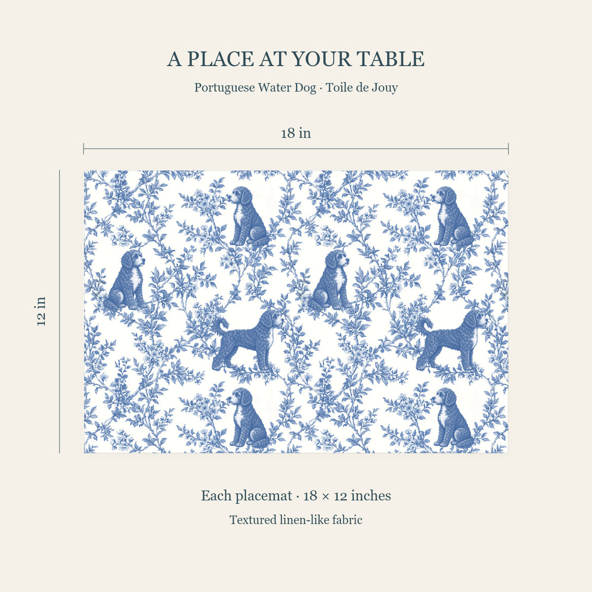 Portuguese Water Dog toile placemat — 04 Dimensions Blue