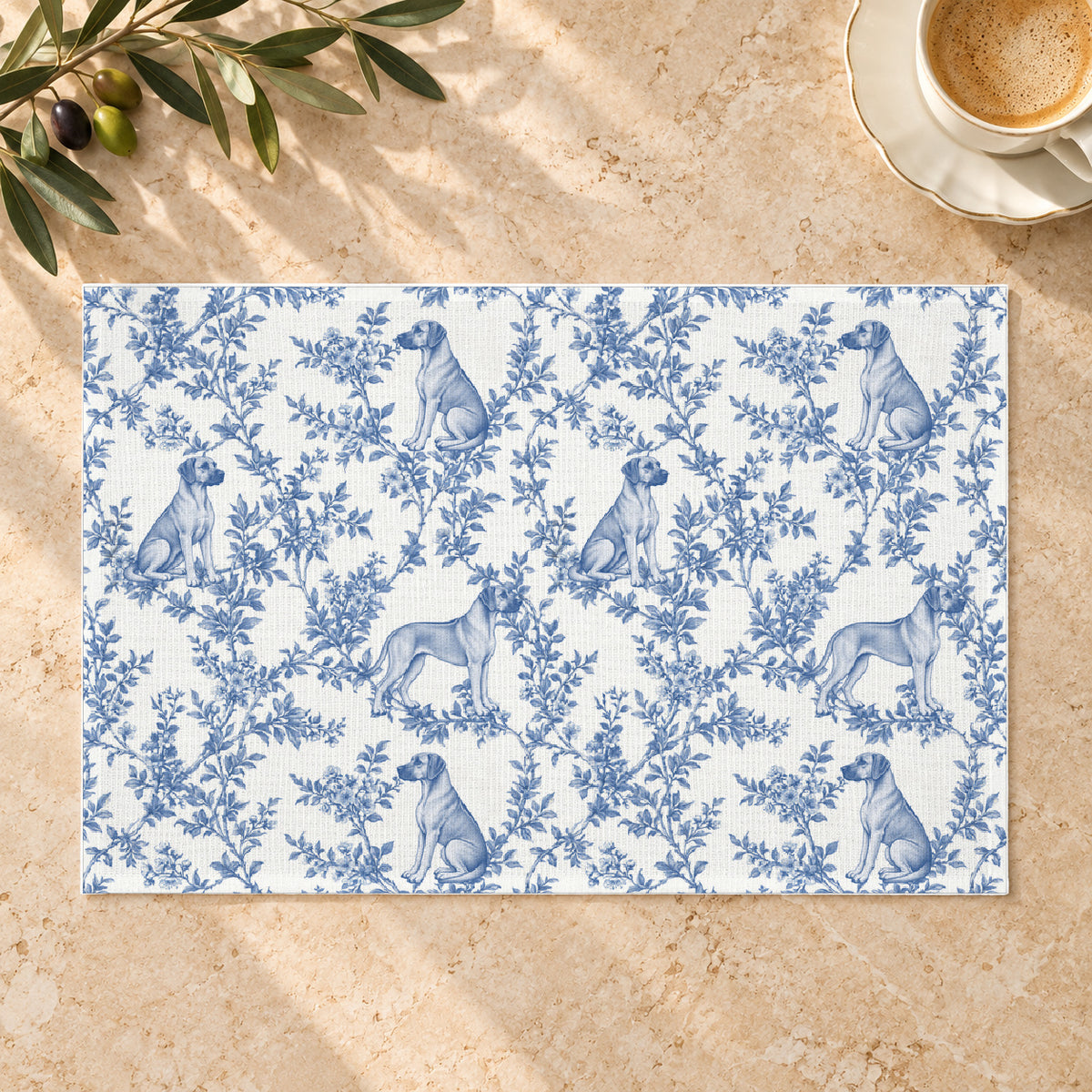 Rhodesian Ridgeback toile placemat — 01 Limestone Hero Blue