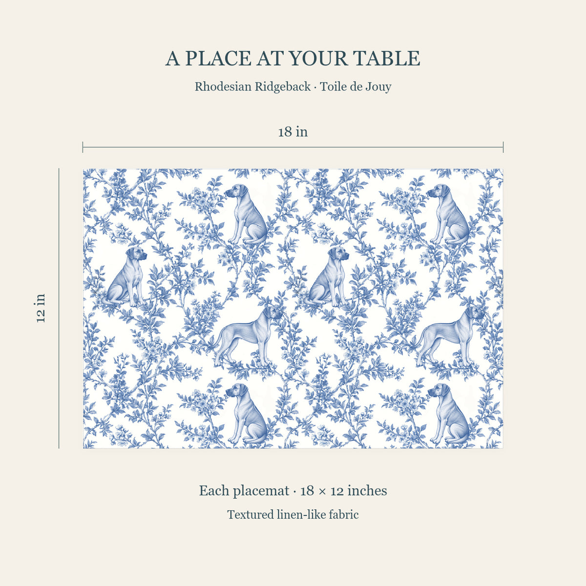 Rhodesian Ridgeback toile placemat — 04 Dimensions Blue