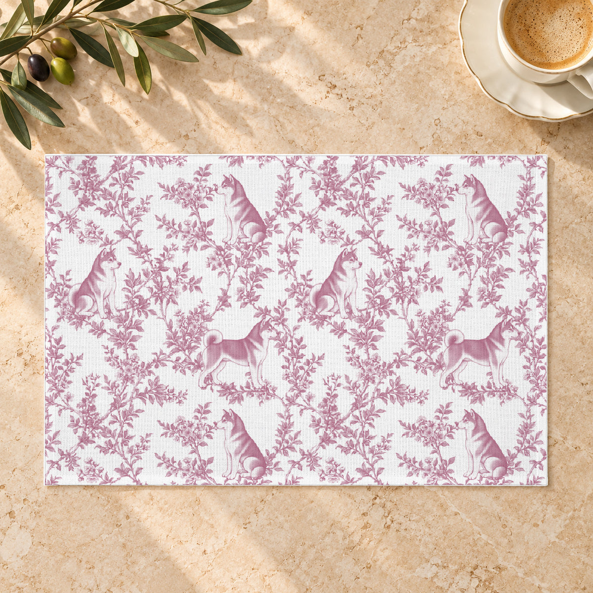 Shiba Inu toile placemat — 01 Limestone Hero Pink