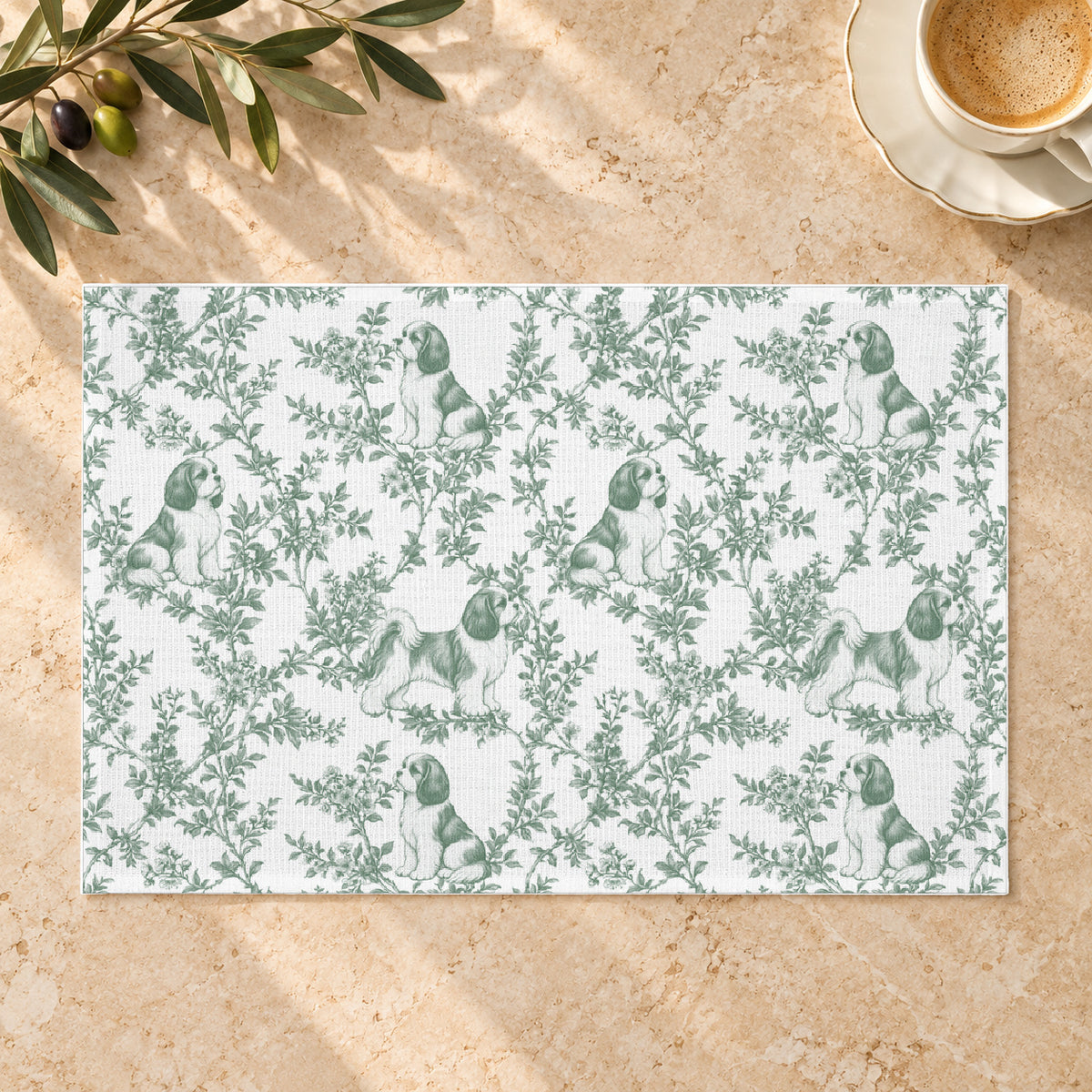 Shih Tzu toile placemat — 01 Limestone Hero Green