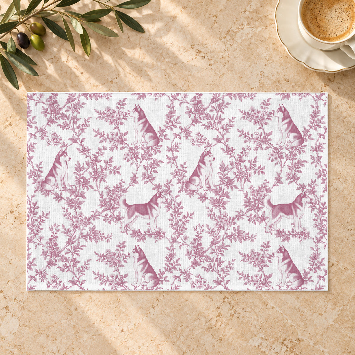 Siberian Husky toile placemat — 01 Limestone Hero Pink