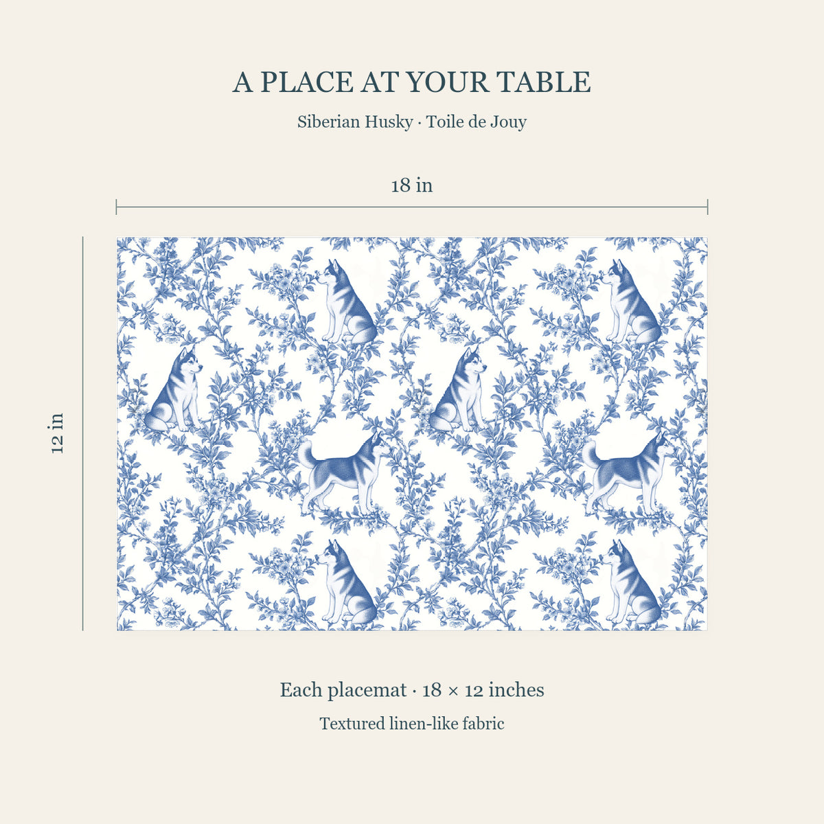 Siberian Husky toile placemat — 04 Dimensions Blue