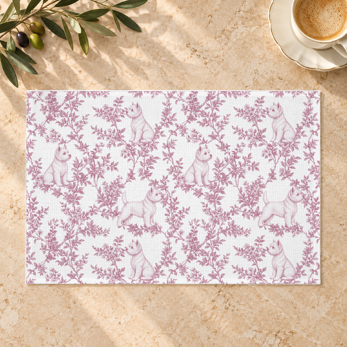 West Highland White Terrier toile placemat — 01 Limestone Hero Pink