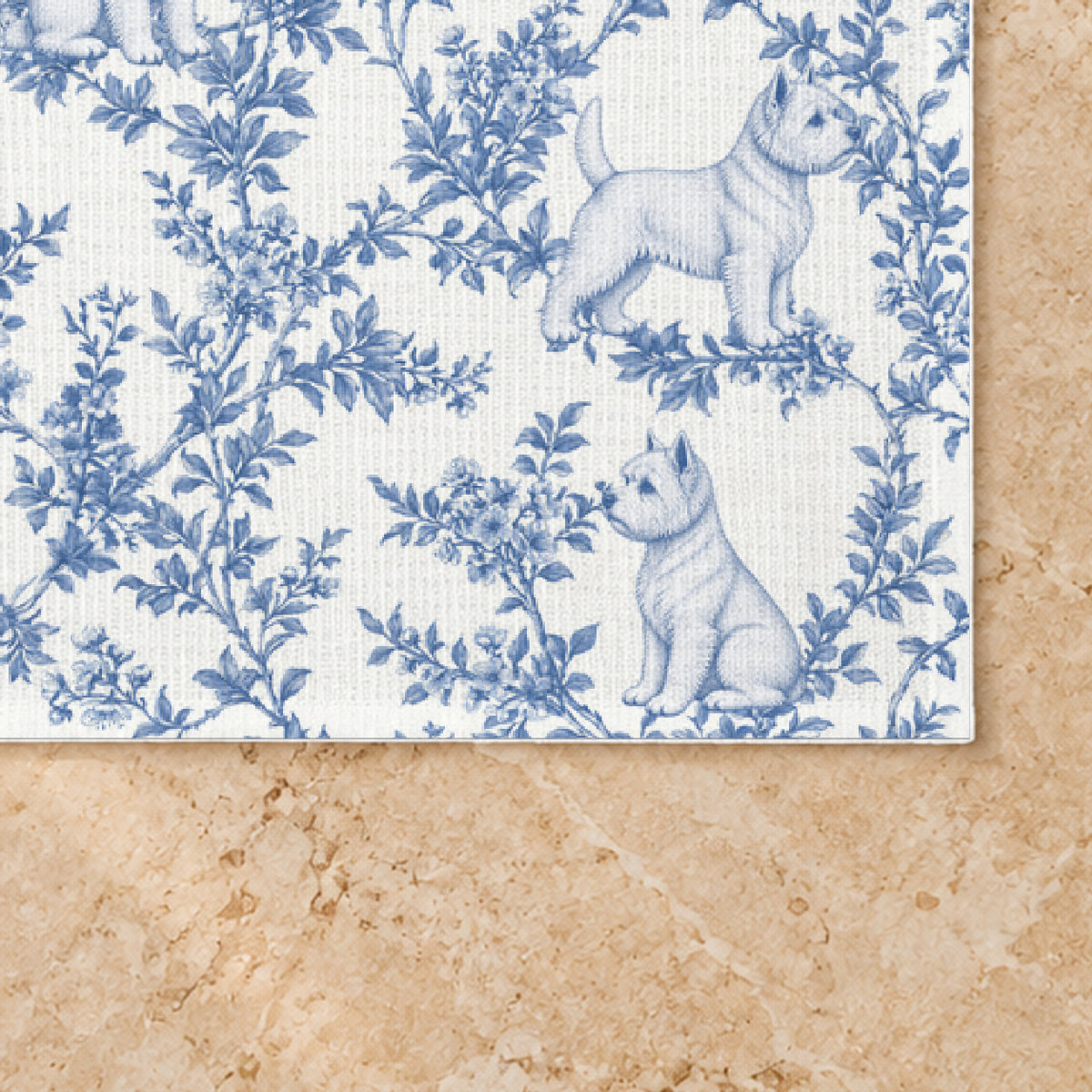 West Highland White Terrier toile placemat — 03 Fabric Detail Blue