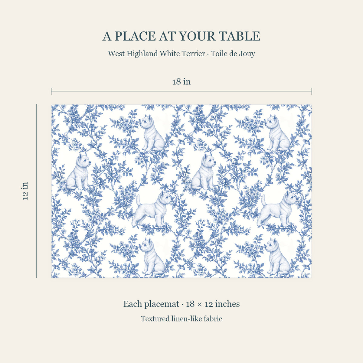West Highland White Terrier toile placemat — 04 Dimensions Blue