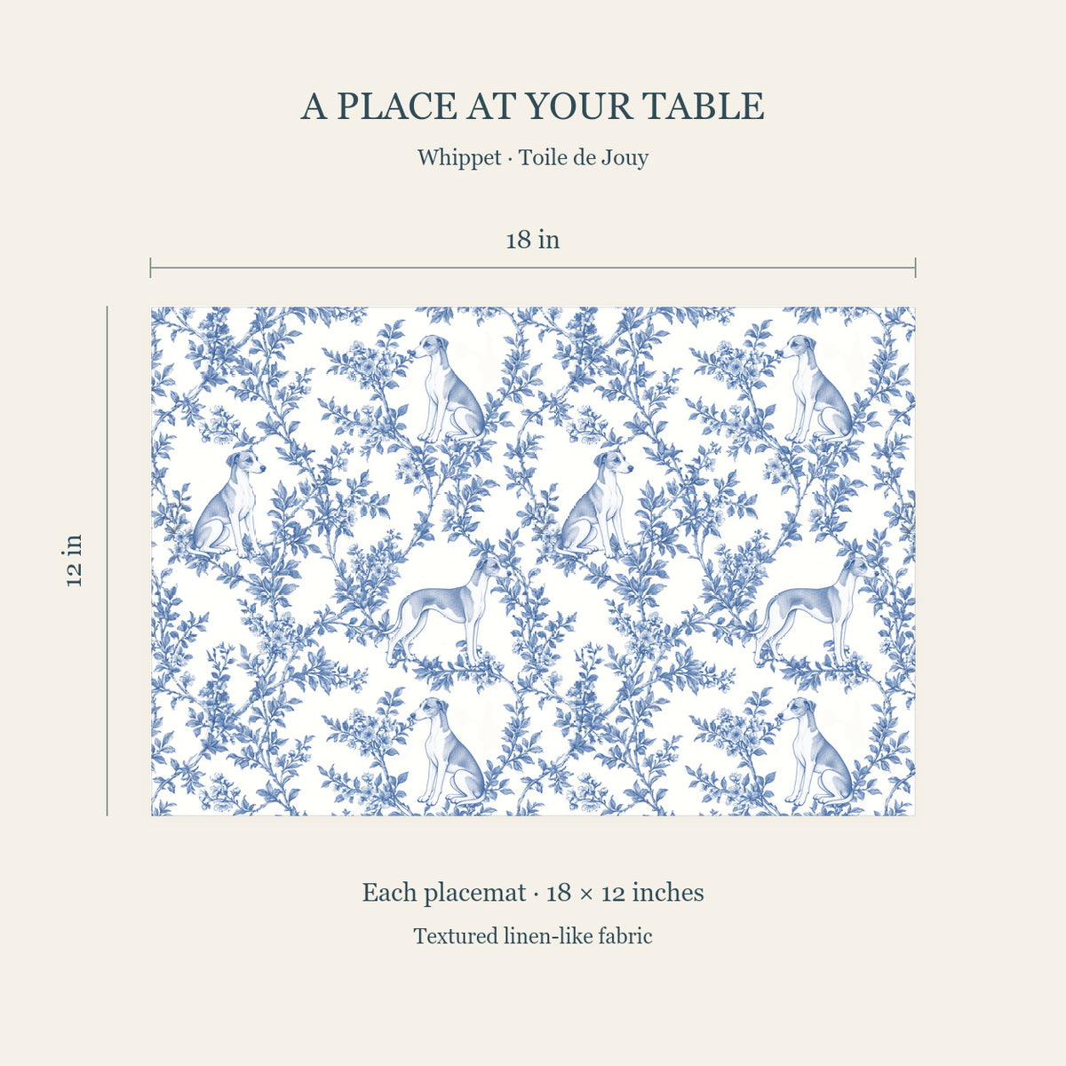 Whippet toile placemat — 04 Dimensions Blue