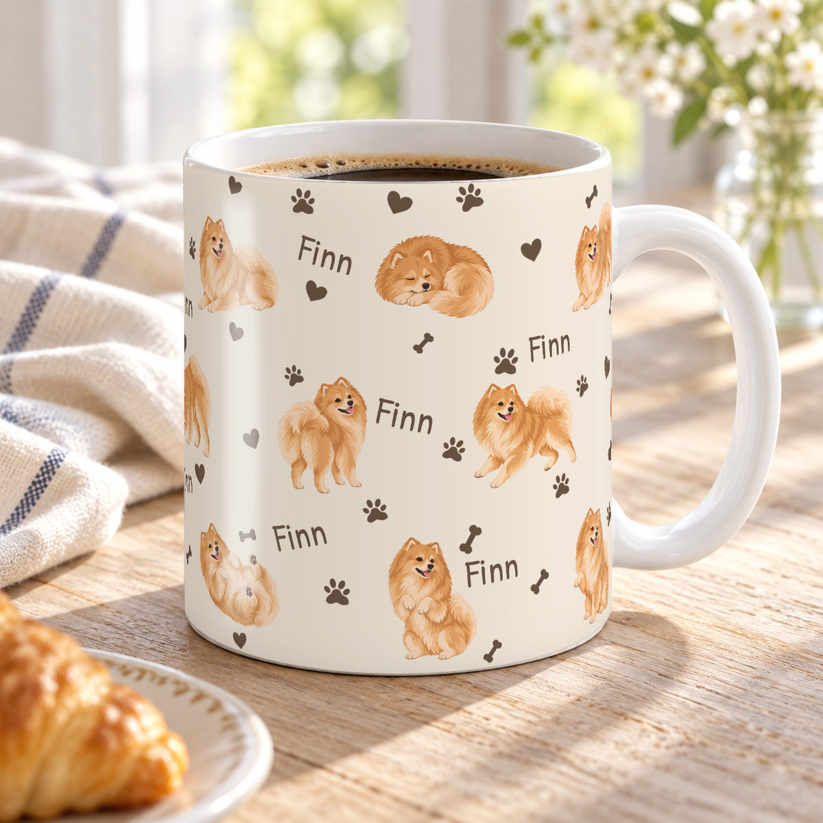 Pomeranian personalized name mug — Warm Ivory Lifestyle