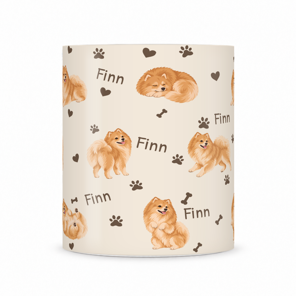 Pomeranian personalized name mug — Warm Ivory Front