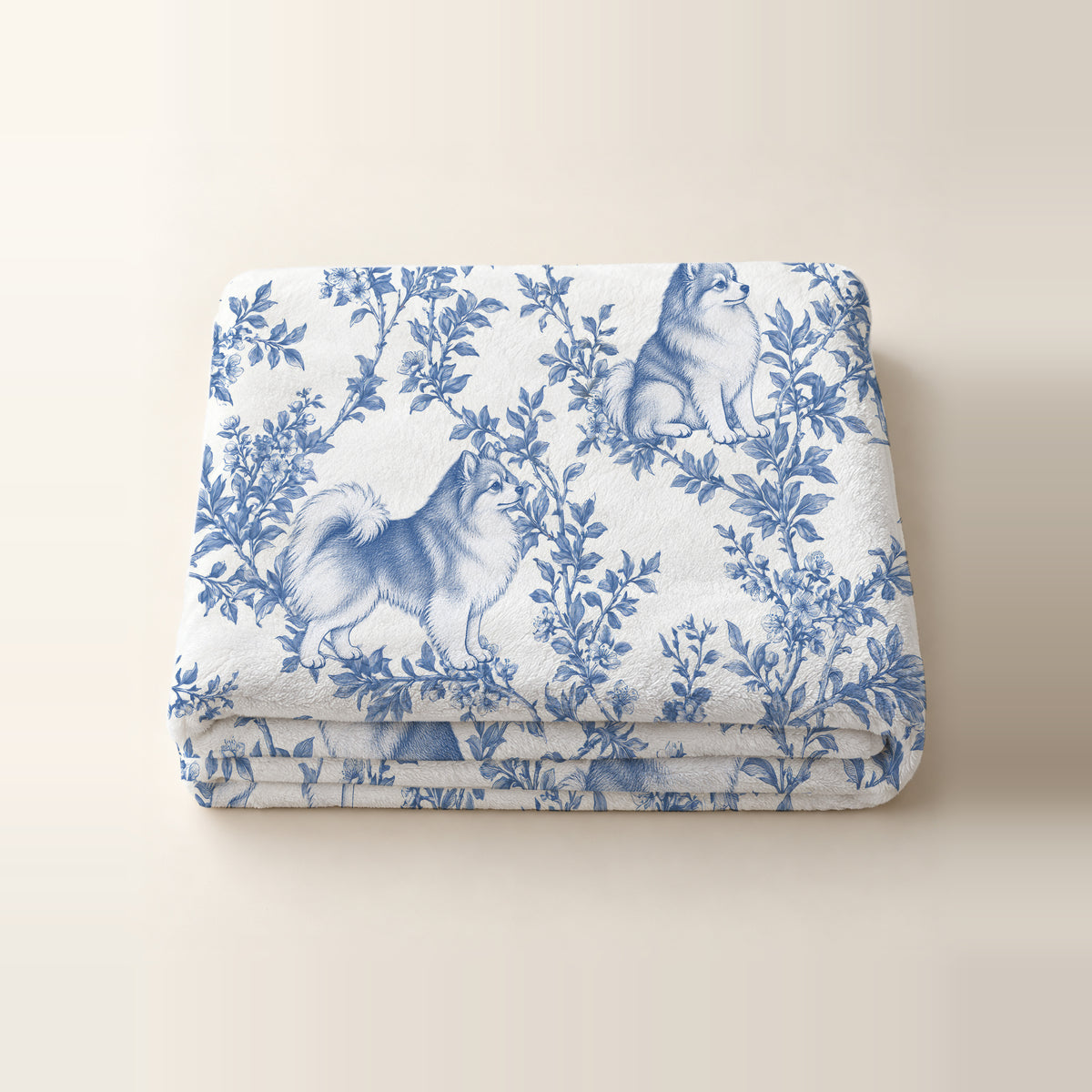 Pomeranian toile de Jouy blanket - Blue Blanket Folded Studio