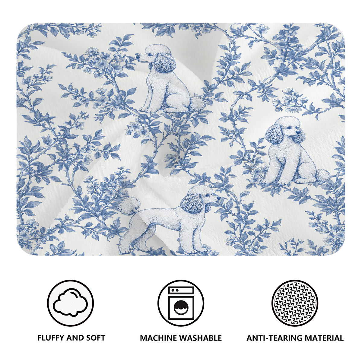 Poodle toile de Jouy blanket - Blue Blanket Features