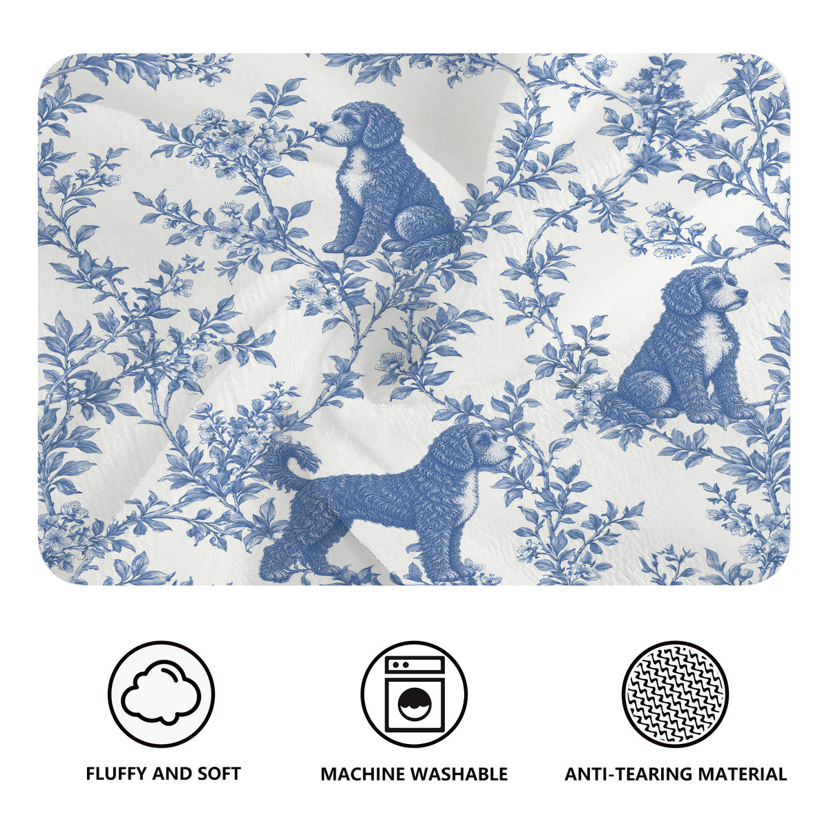 Portuguese Water Dog toile de Jouy blanket - Blue Blanket Features