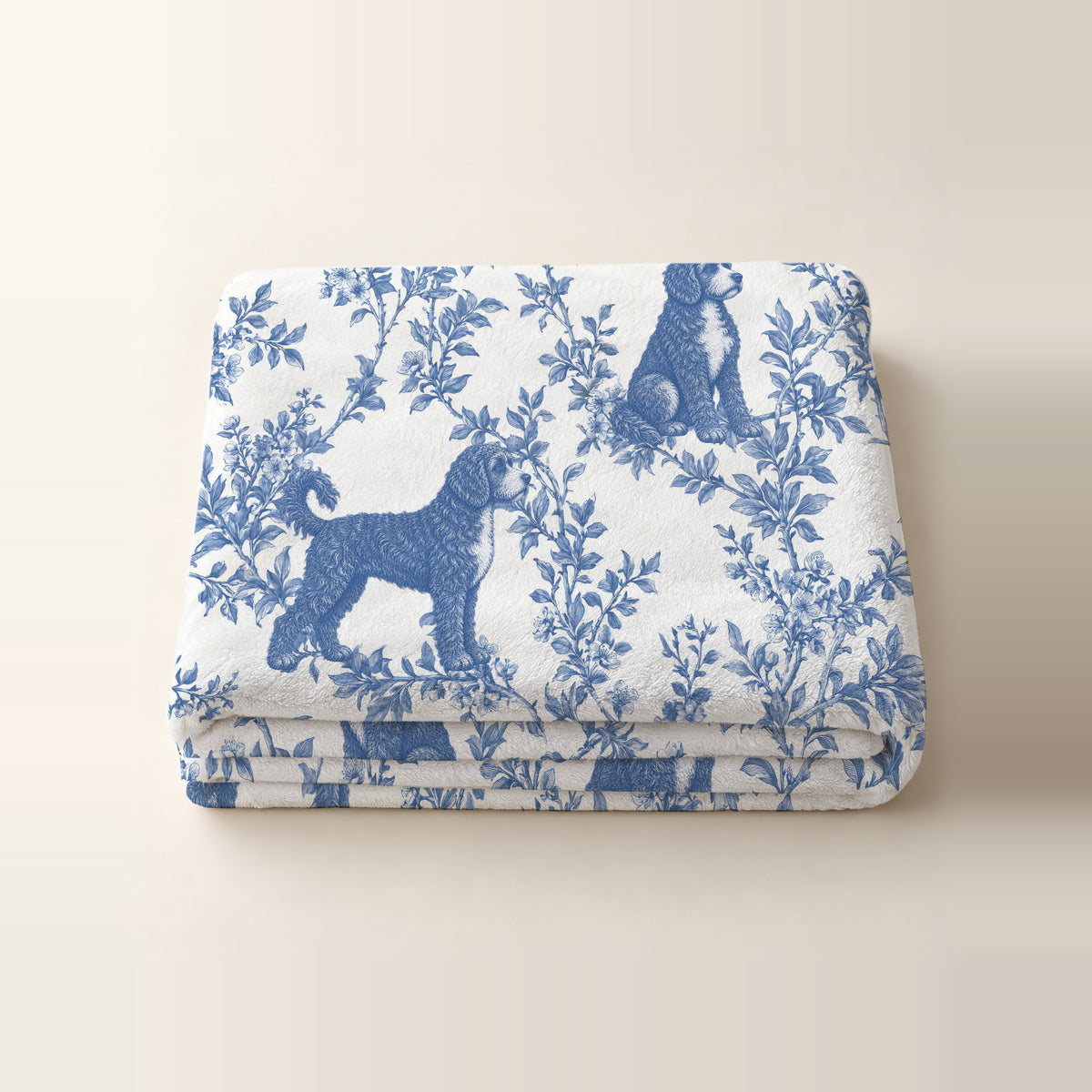 Portuguese Water Dog toile de Jouy blanket - Blue Blanket Folded Studio