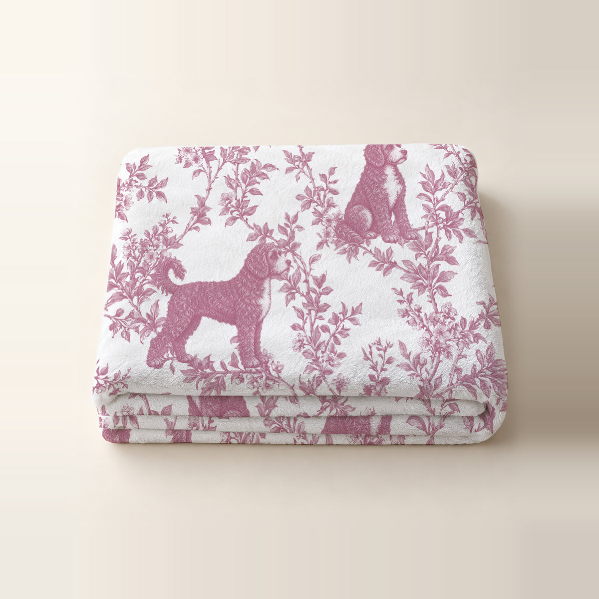 Portuguese Water Dog toile de Jouy blanket - Pink Thumbnail