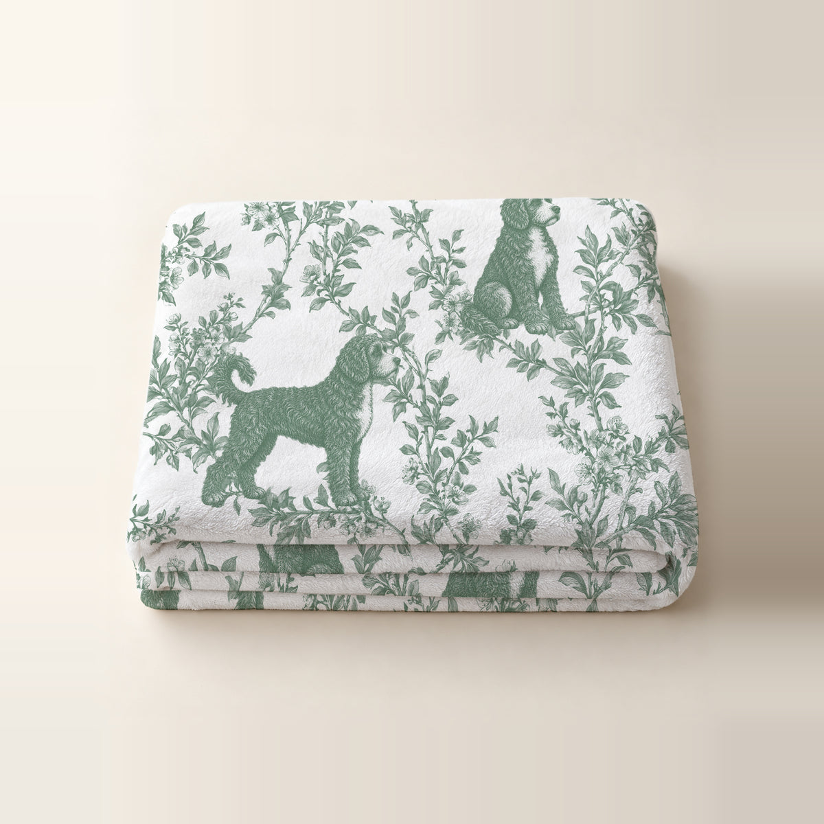 Portuguese Water Dog toile de Jouy blanket - Green Thumbnail
