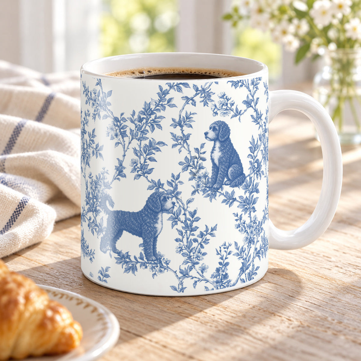 Portuguese Water Dog toile mug — Blue Lifestyle