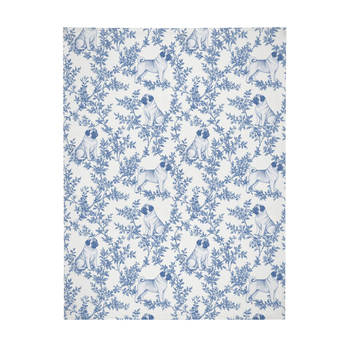 Pug toile de Jouy blanket - Blue Blanket Flat