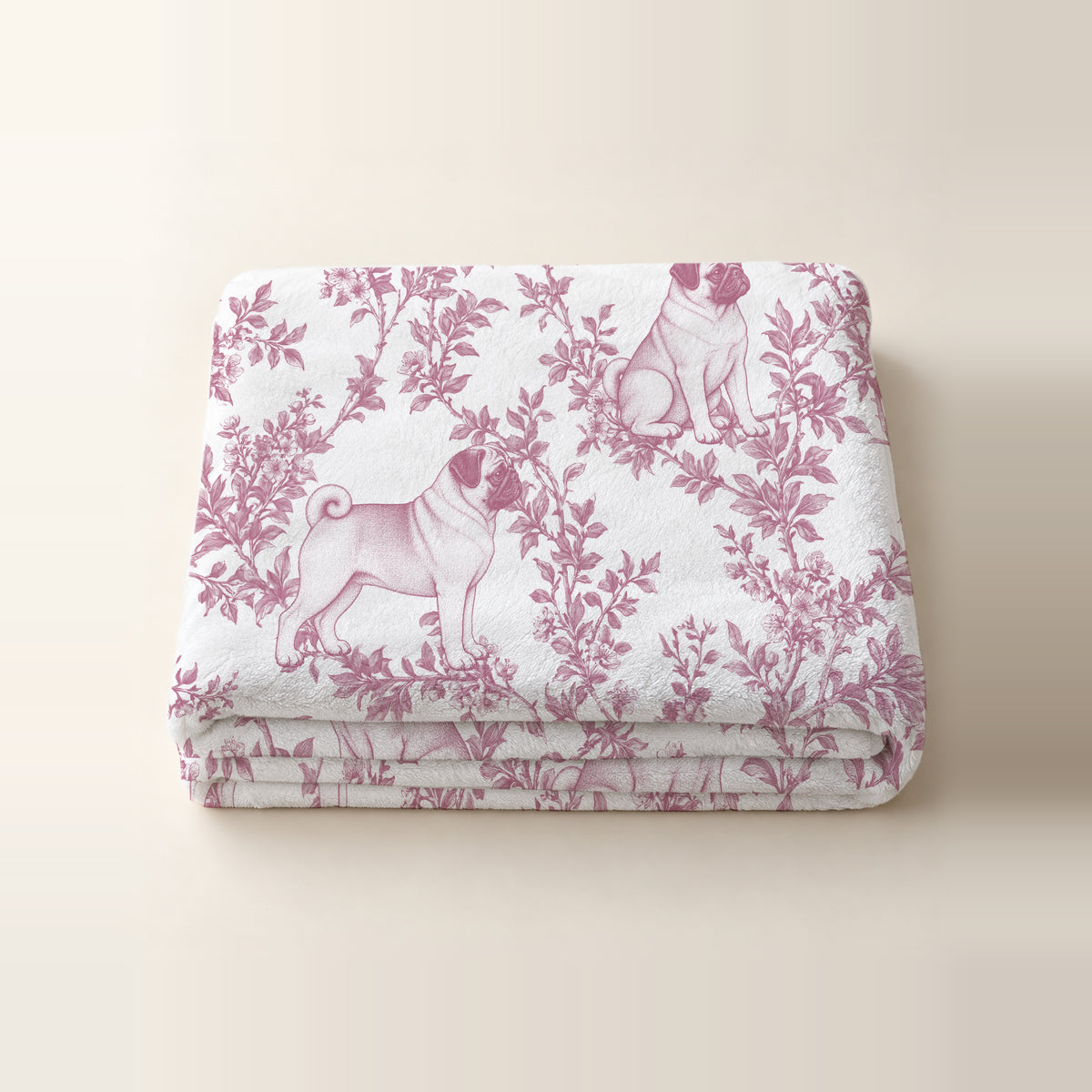 Pug toile de Jouy blanket - Pink Thumbnail