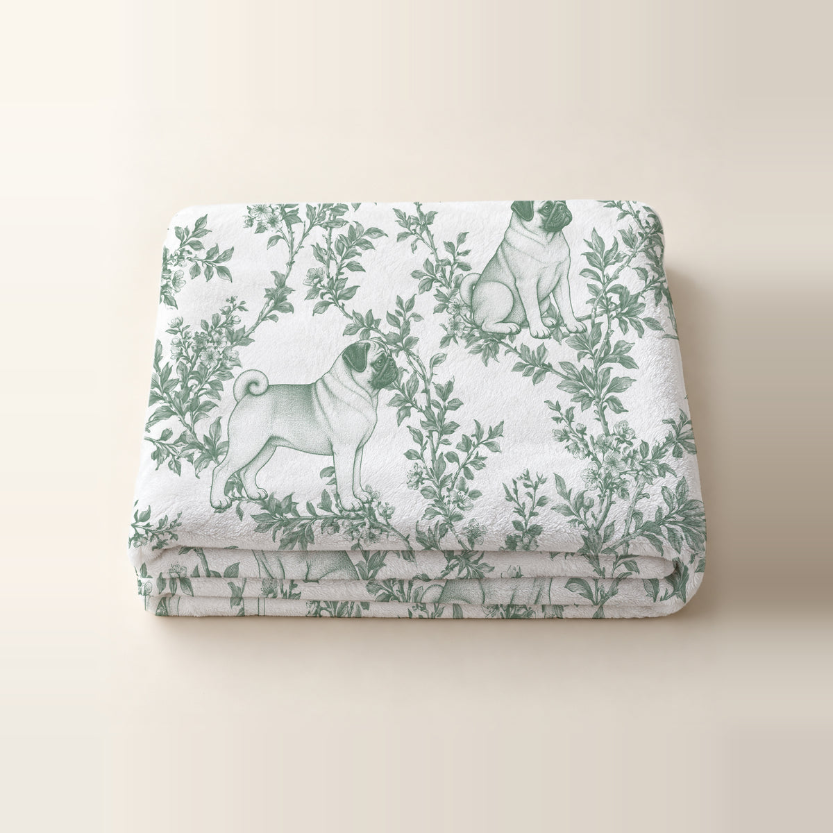 Pug toile de Jouy blanket - Green Thumbnail