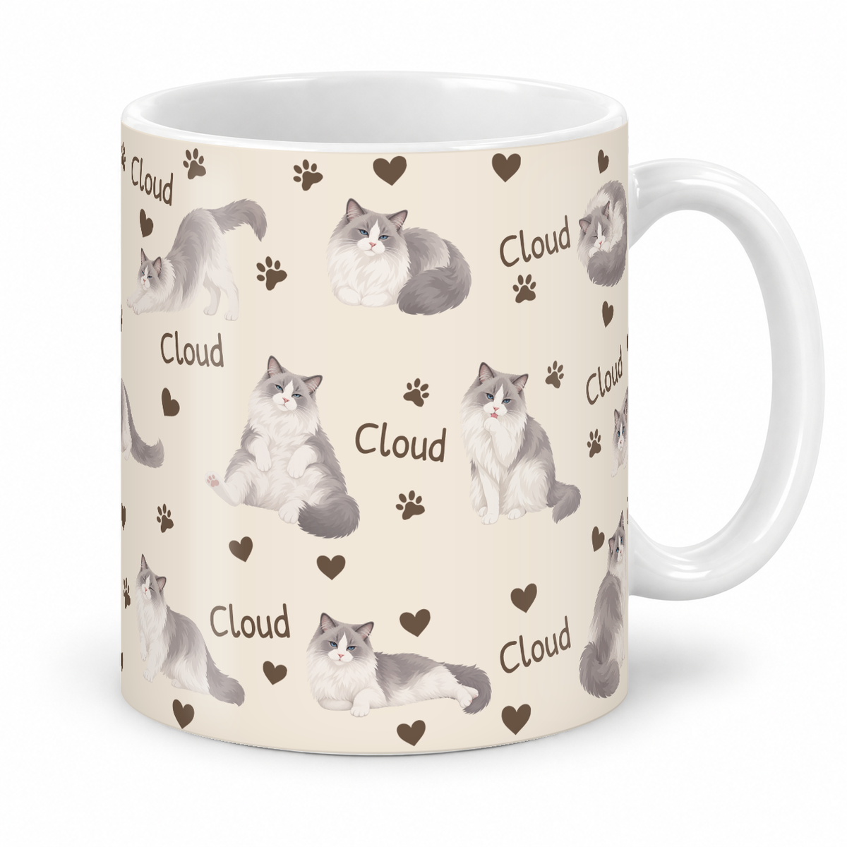 Ragdoll personalized name mug — Warm Ivory Studio