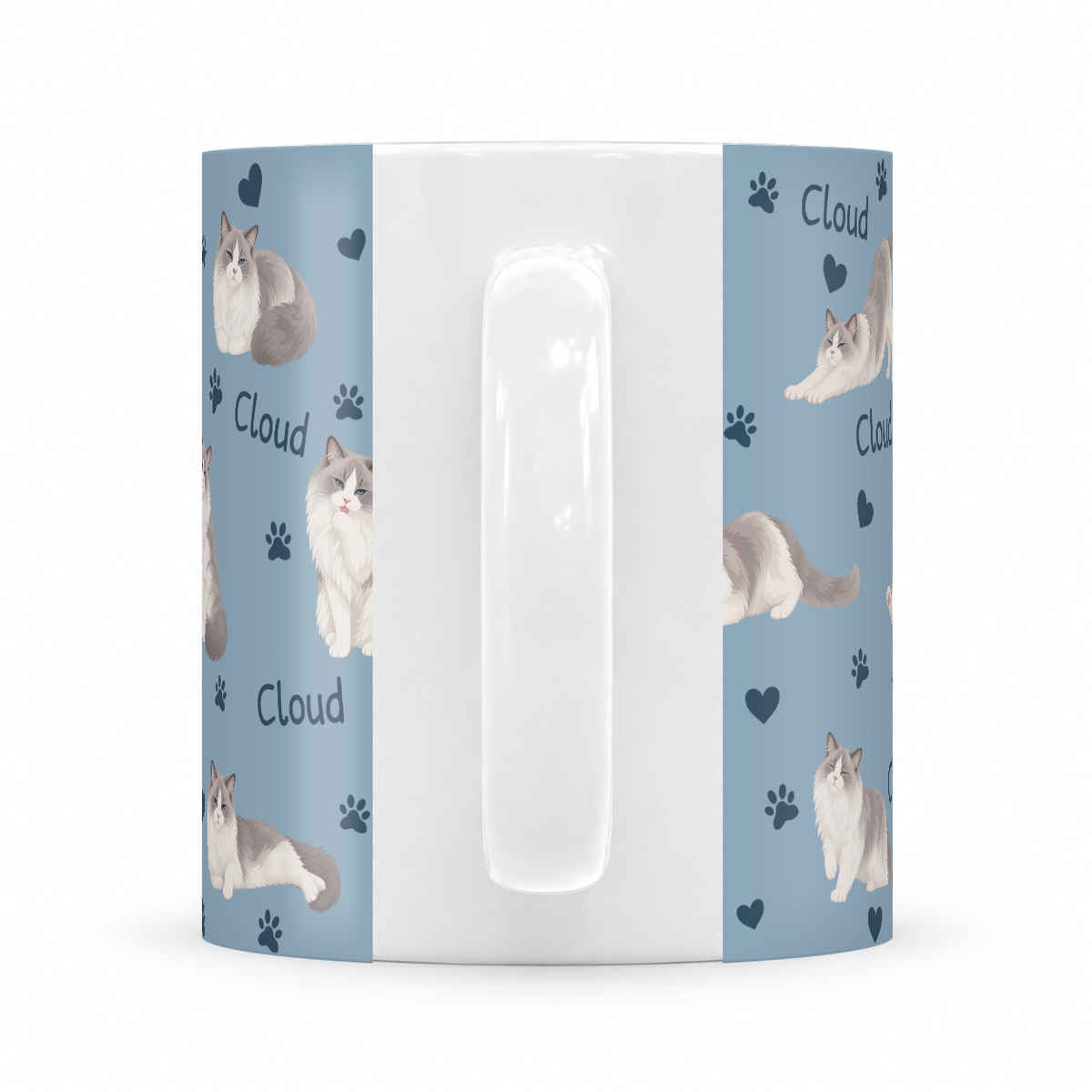Ragdoll personalized name mug — Dusty Blue Handle