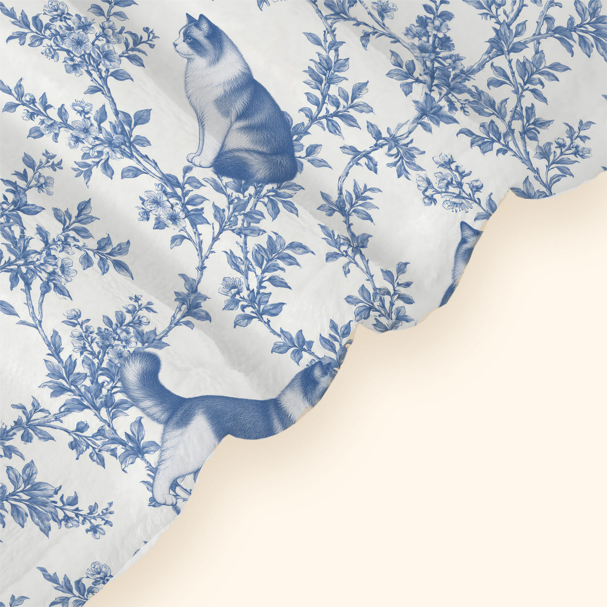 Ragdoll toile de Jouy blanket - Blue Blanket Hem Closeup