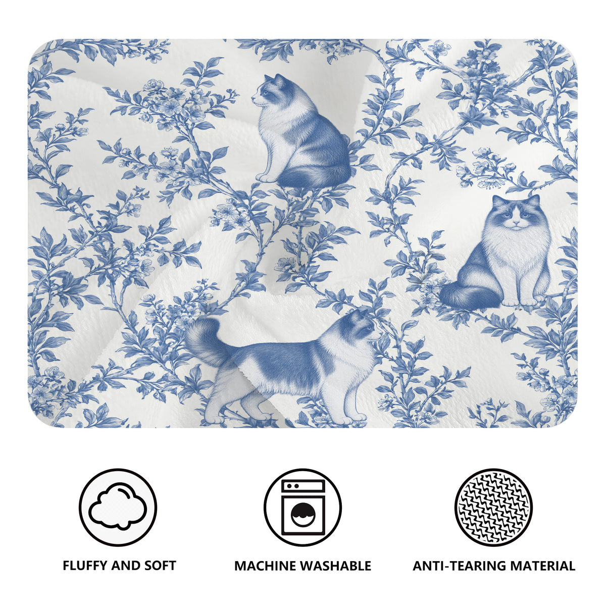 Ragdoll toile de Jouy blanket - Blue Blanket Features