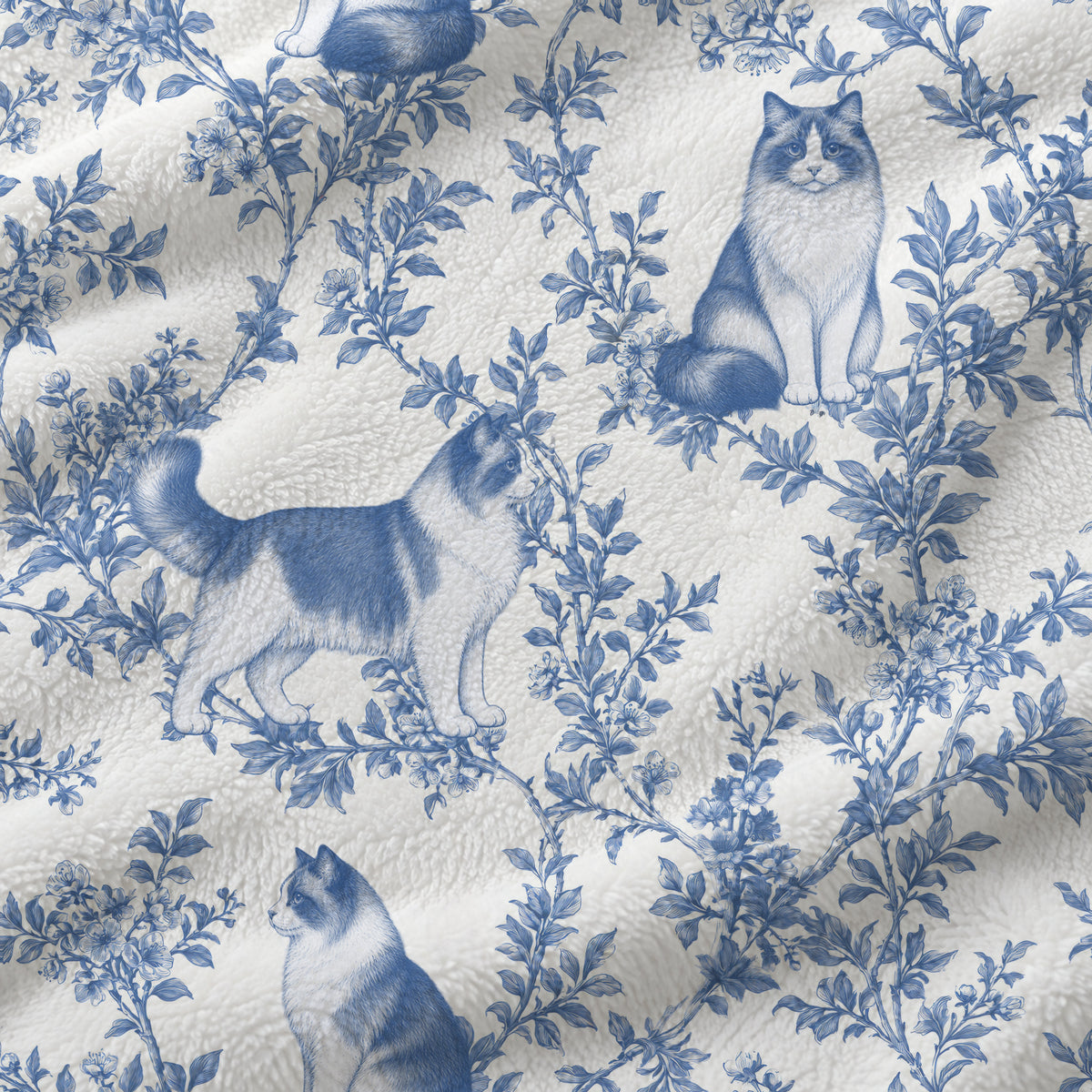Ragdoll toile de Jouy blanket - Blue Blanket Fabric Closeup