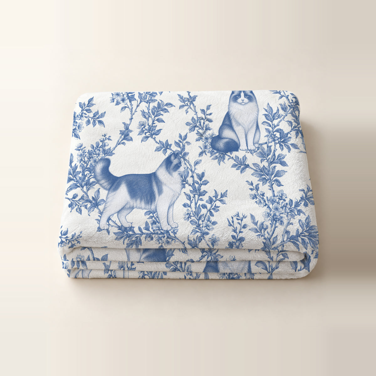 Ragdoll toile de Jouy blanket - Blue Blanket Folded Studio