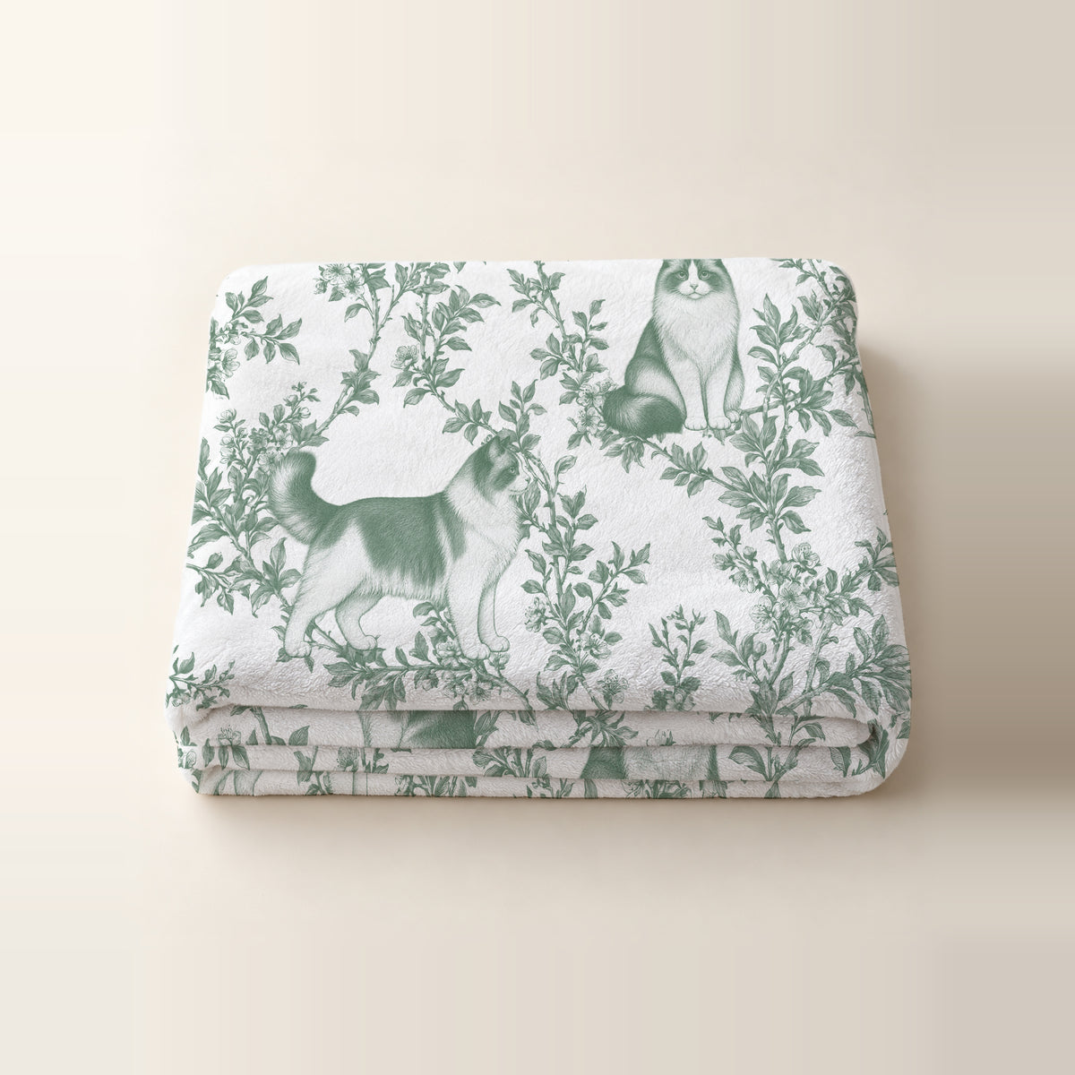 Ragdoll toile de Jouy blanket - Green Thumbnail