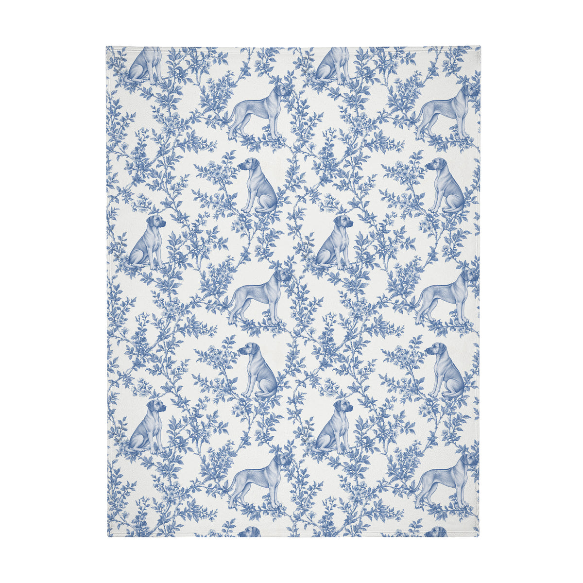 Rhodesian Ridgeback toile de Jouy blanket - Blue Blanket Flat
