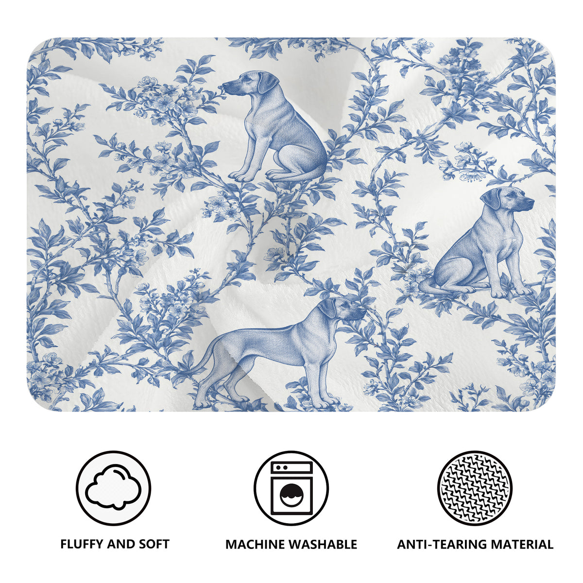 Rhodesian Ridgeback toile de Jouy blanket - Blue Blanket Features