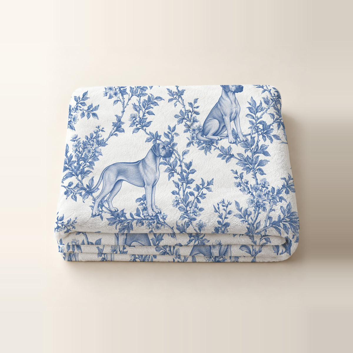 Rhodesian Ridgeback toile de Jouy blanket - Blue Blanket Folded Studio