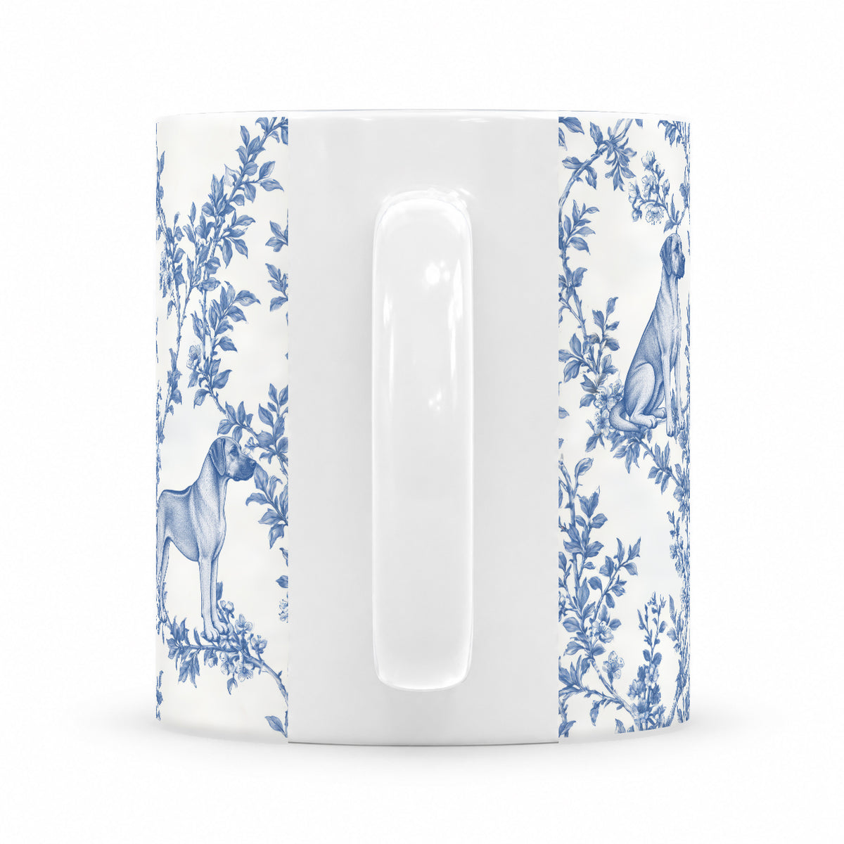 Rhodesian Ridgeback toile mug — Blue Handle View