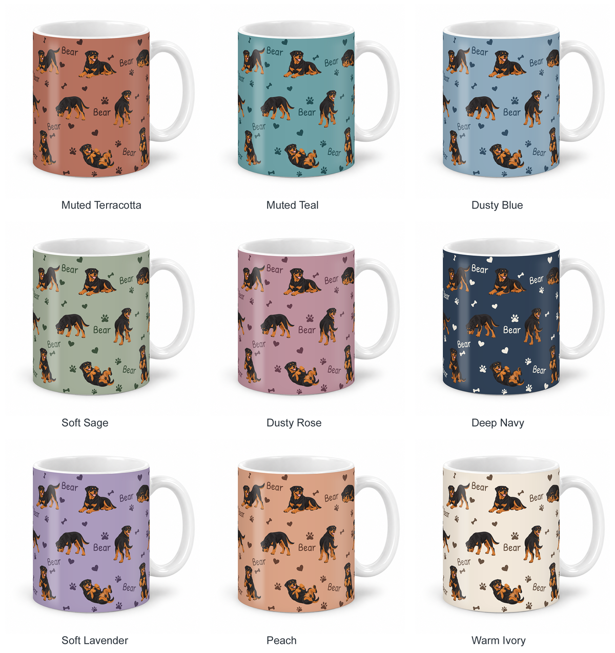 Rottweiler personalized name mug — Nine Colors