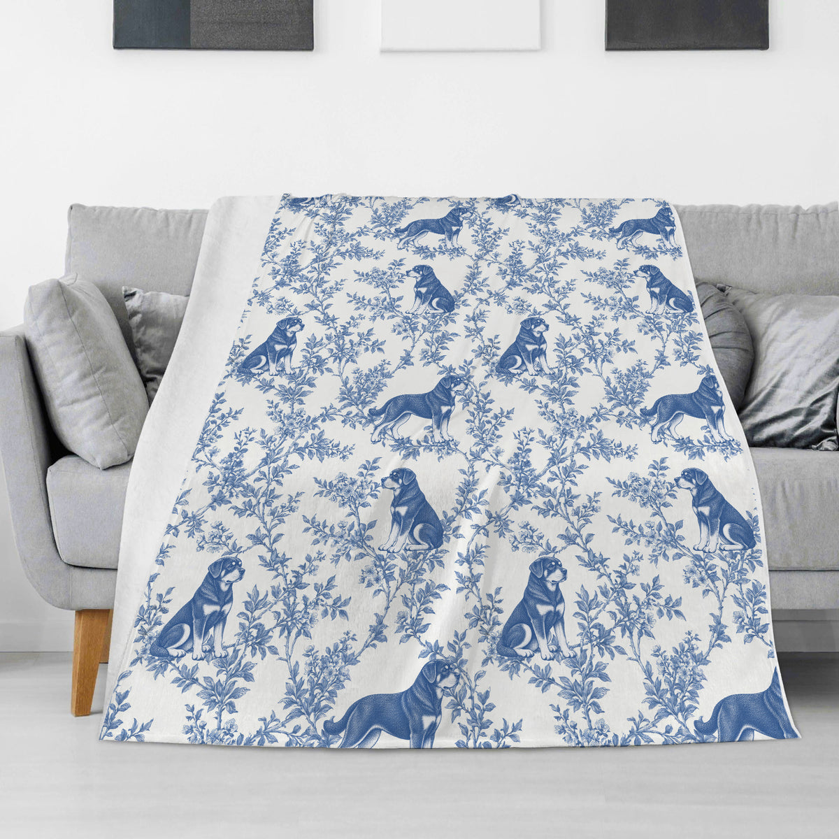 Rottweiler toile de Jouy blanket - Blue Blanket Sofa