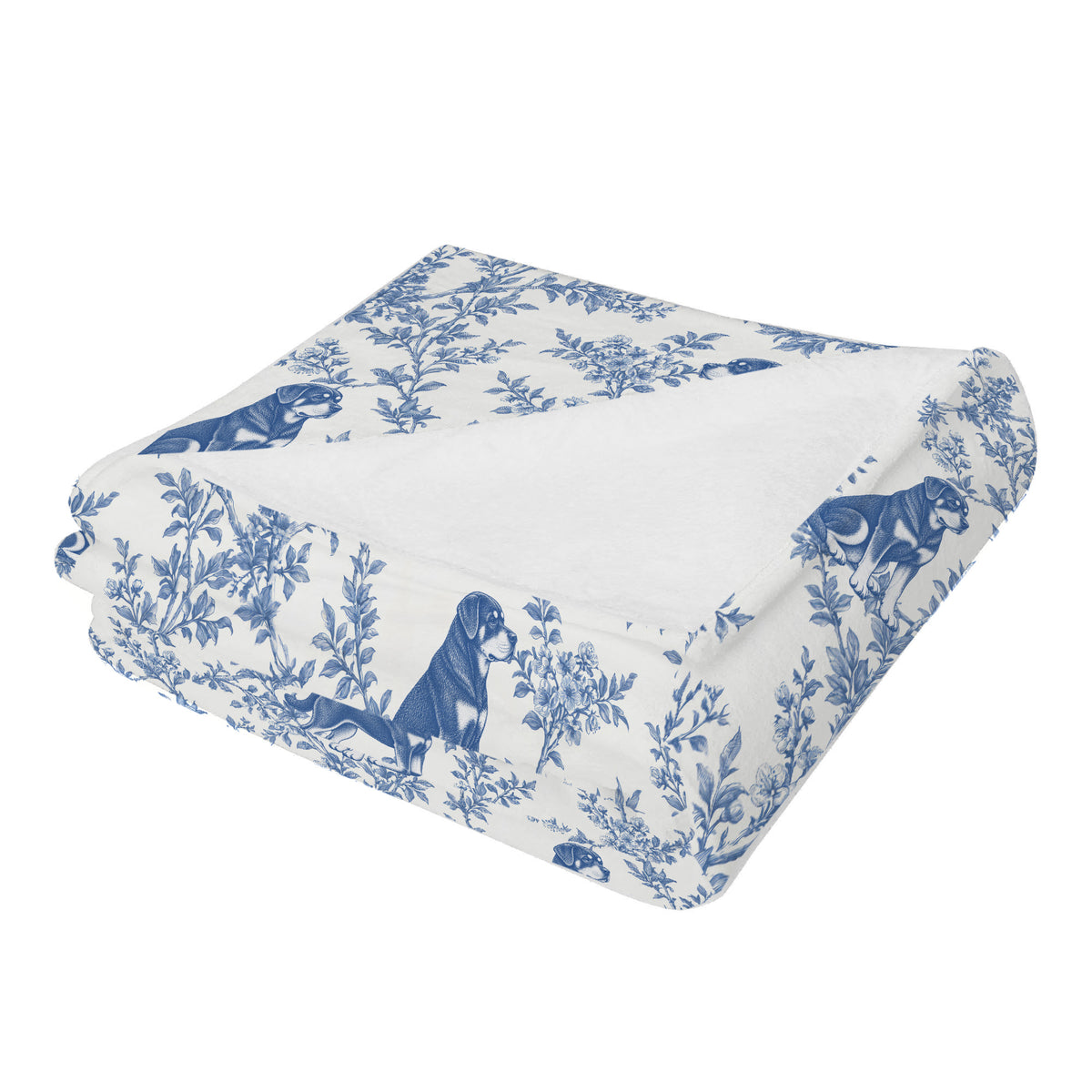 Rottweiler toile de Jouy blanket - Blue Blanket Folded
