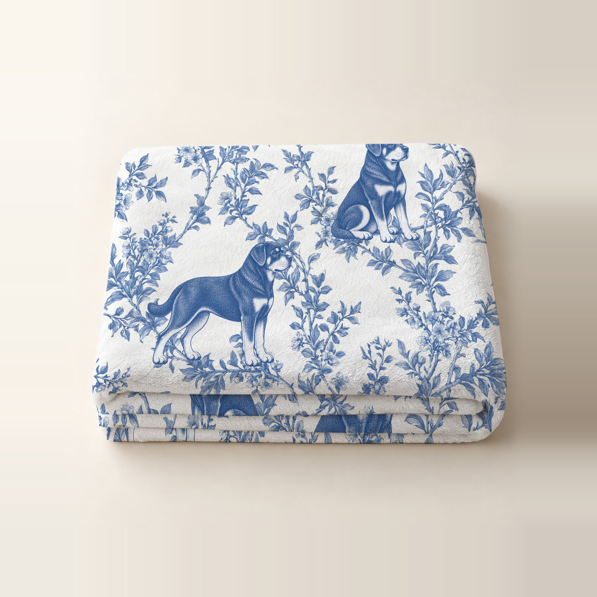 Rottweiler toile de Jouy blanket - Blue Blanket Folded Studio