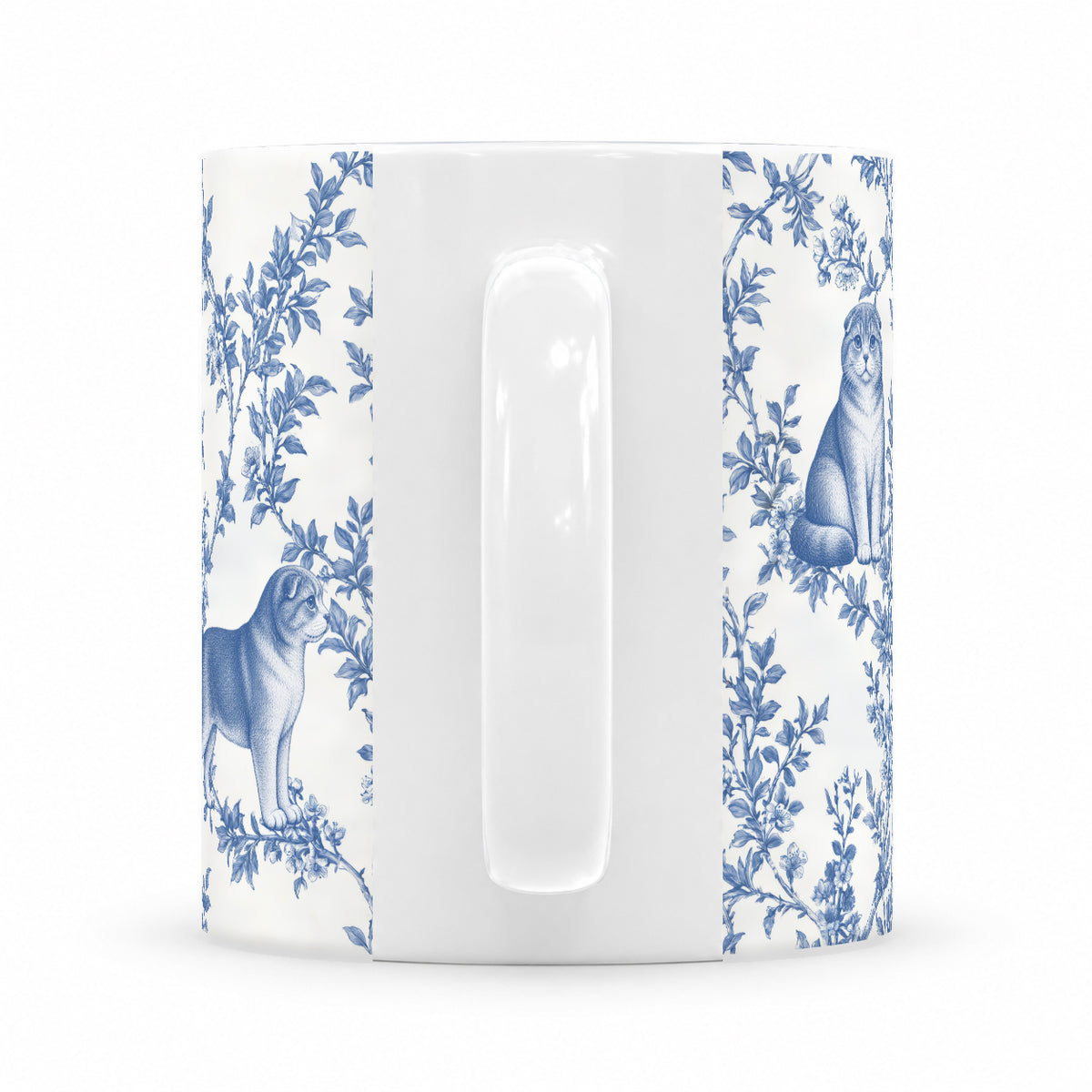 Scottish Fold toile mug — Blue Handle View