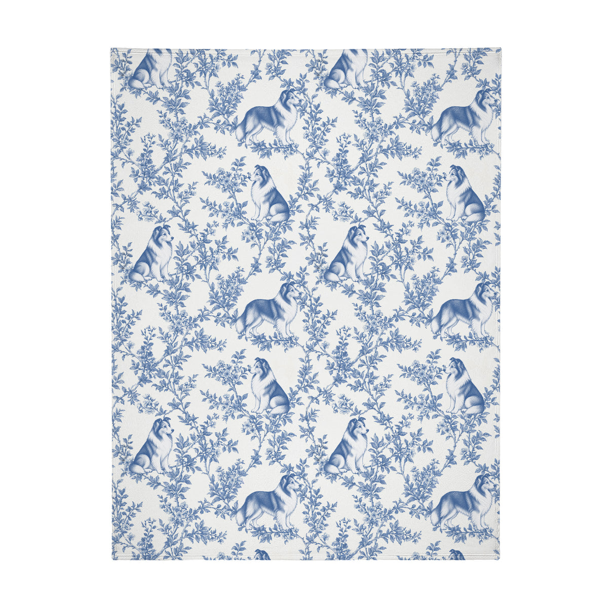 Shetland Sheepdog toile de Jouy blanket - Blue Blanket Flat