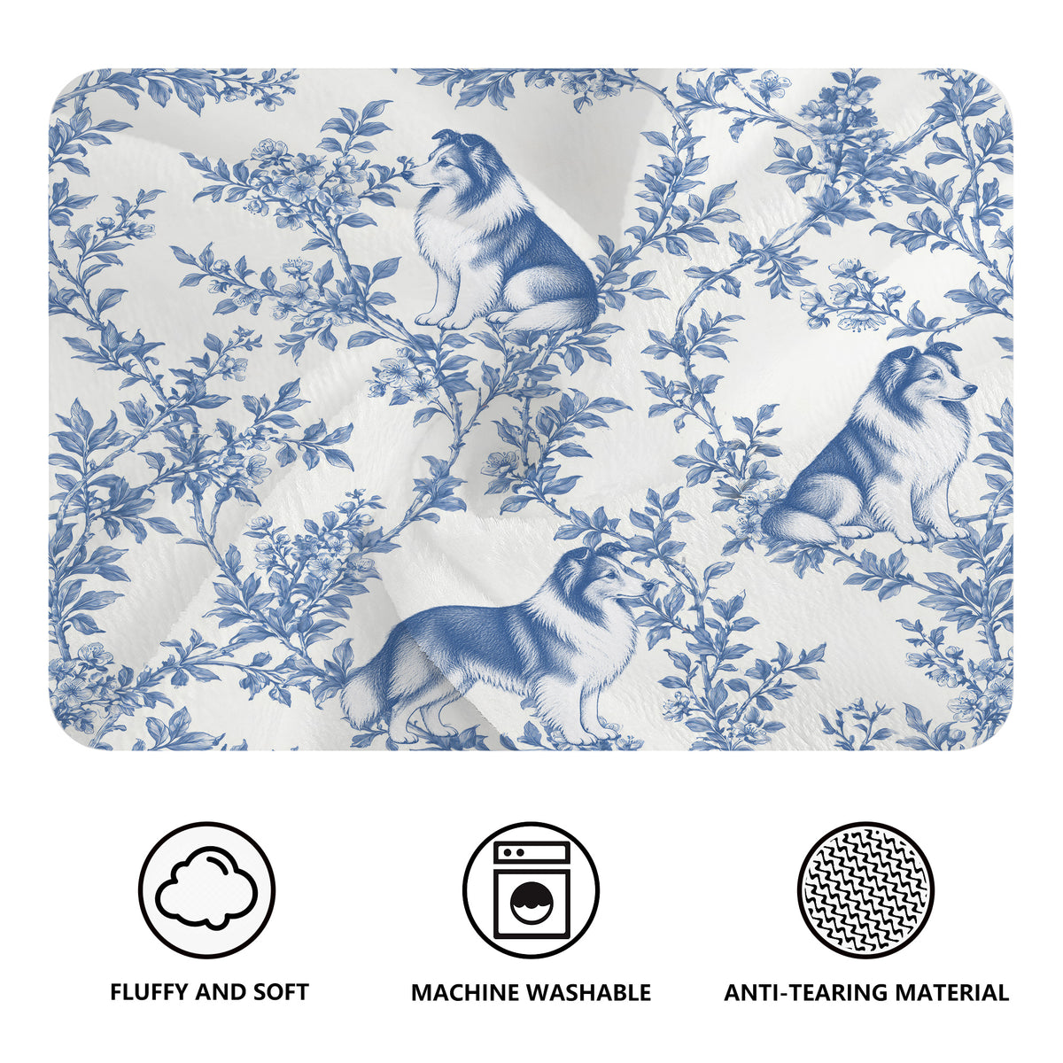 Shetland Sheepdog toile de Jouy blanket - Blue Blanket Features