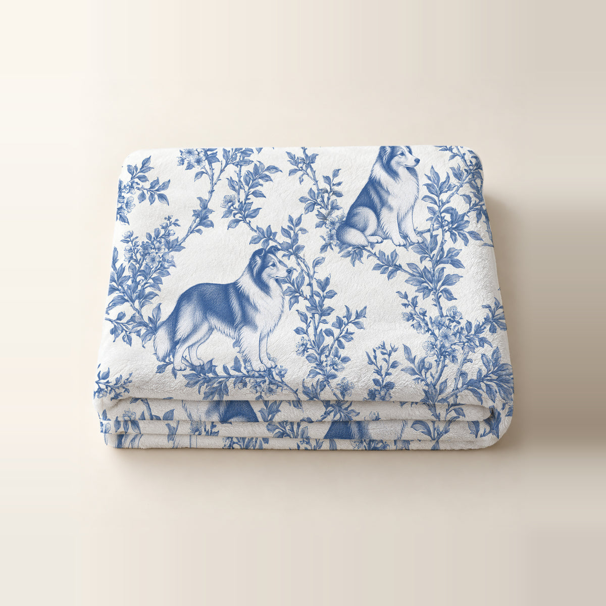 Shetland Sheepdog toile de Jouy blanket - Blue Blanket Folded Studio