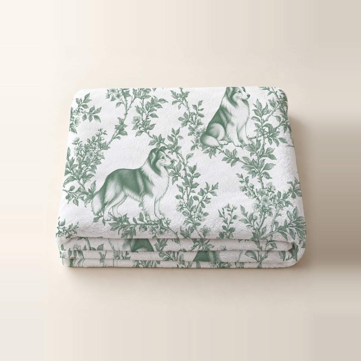 Shetland Sheepdog toile de Jouy blanket - Green Thumbnail