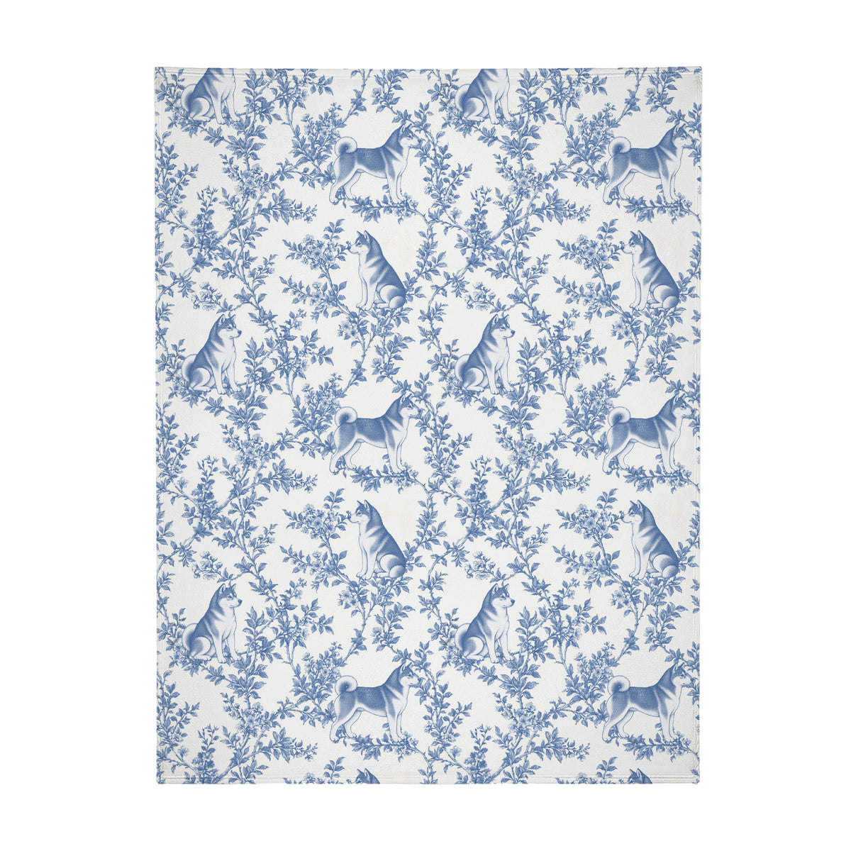 Shiba Inu toile de Jouy blanket - Blue Blanket Flat
