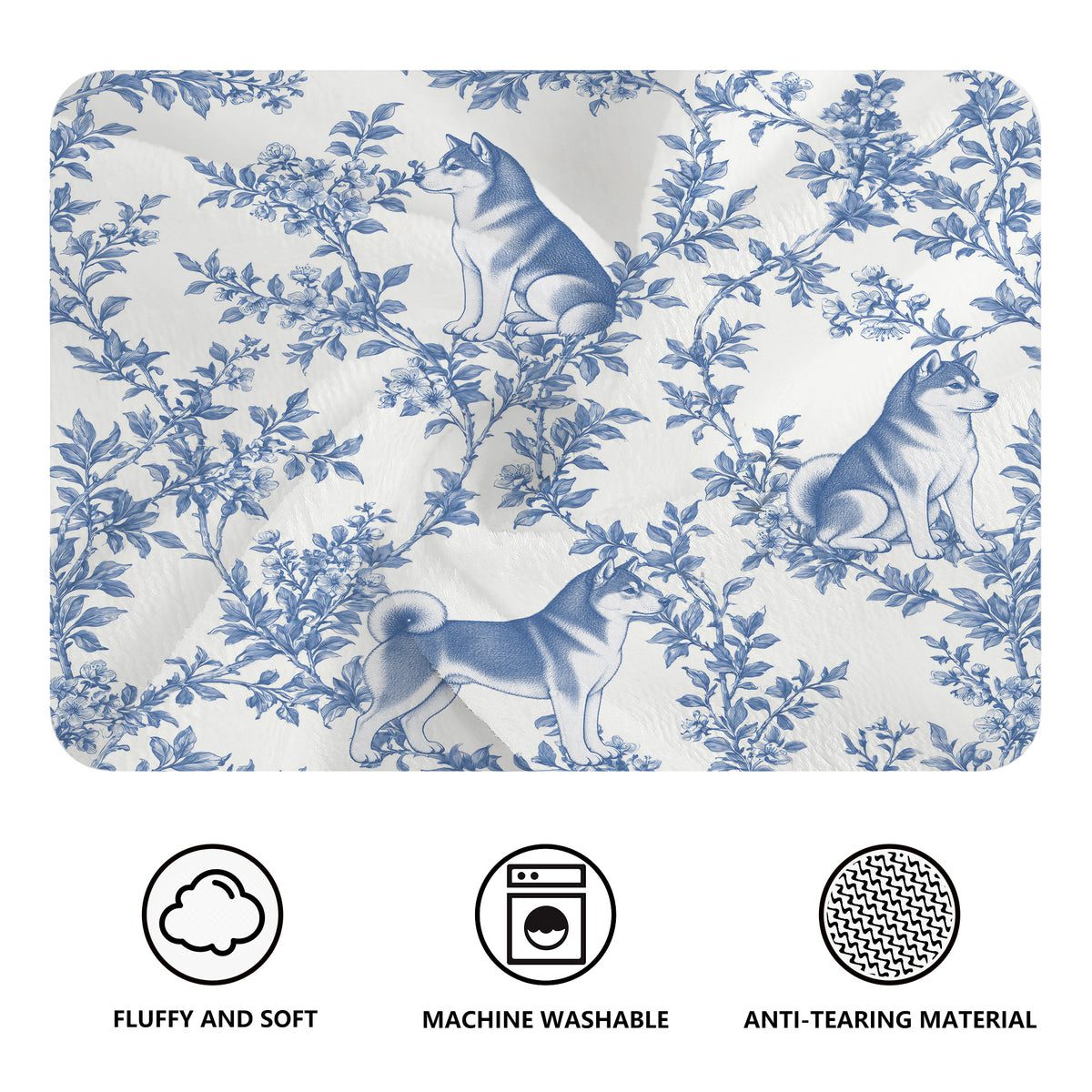 Shiba Inu toile de Jouy blanket - Blue Blanket Features