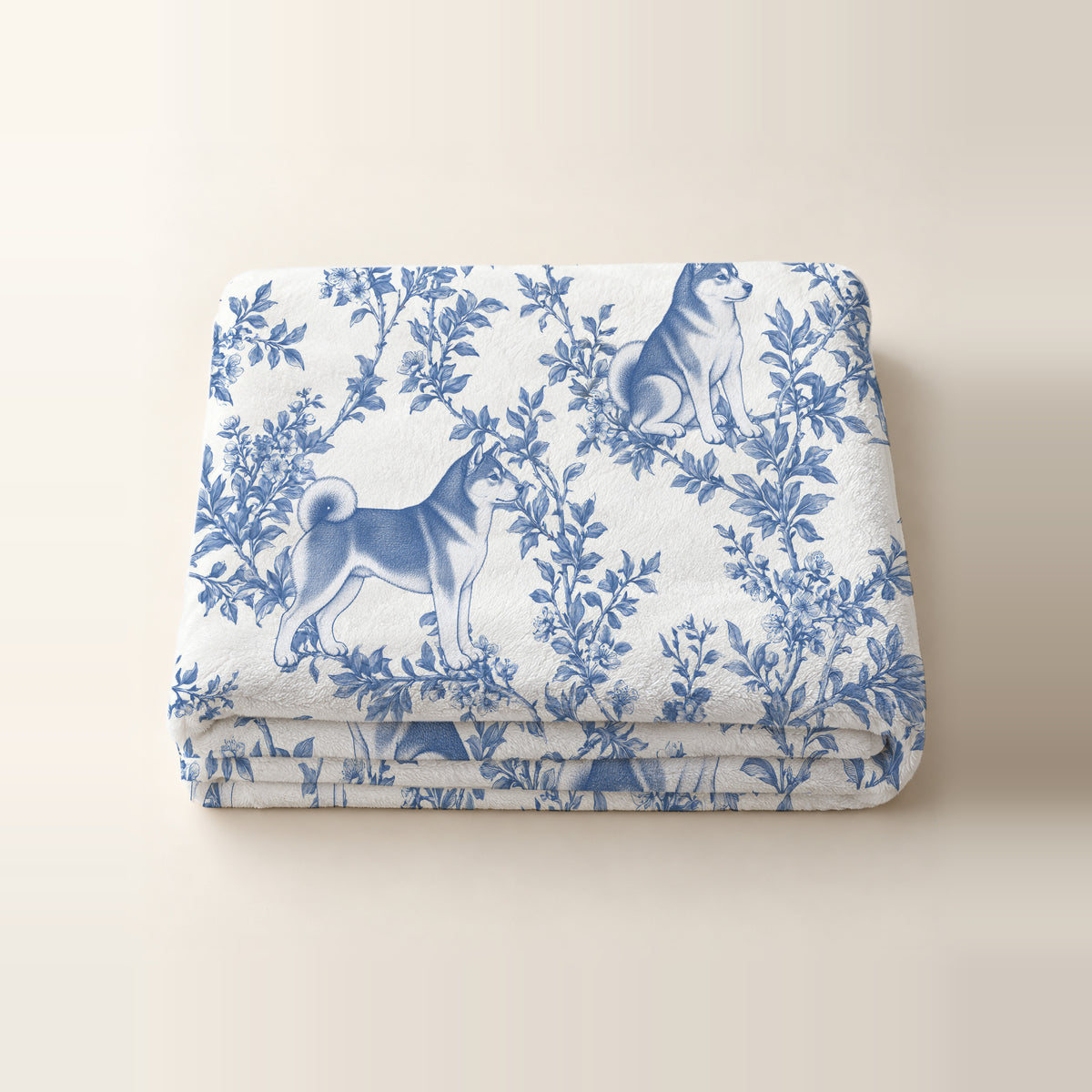 Shiba Inu toile de Jouy blanket - Blue Blanket Folded Studio